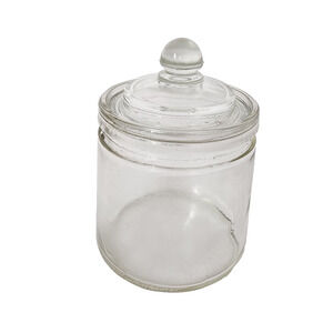 Vintage Hazel-Atlas Apothecary Jar Canister Knobbed Lid Clear Round Glass